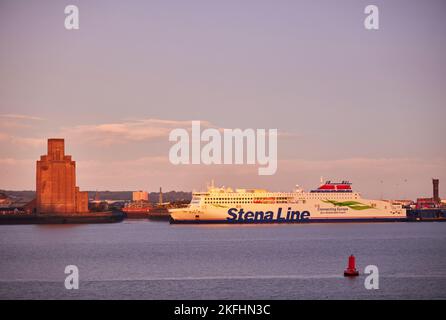 Pacific Road Birkenhead Tunnel Air Vent and Belfast ferry Stock Photo