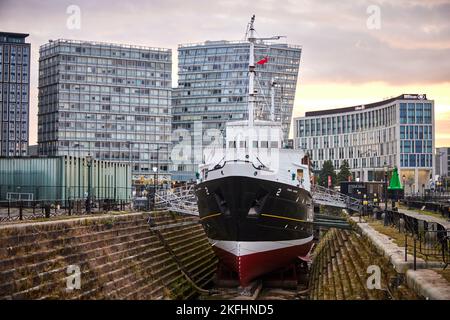 Liverpool pilot boat in dry dock Albert Dock, Liverpool Edmund Gardner pilot ship Stock Photo