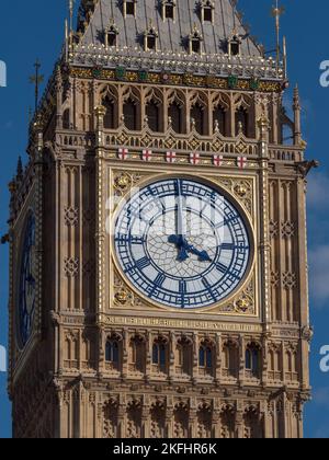 The Elizabeth Tower (sometimes called Big Ben) at the Palace of Westminster, London, UK after renovation (October 2022) Stock Photo