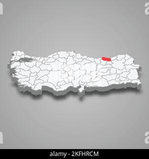 Trabzon region location within Turkey 3d isometric map Stock Vector