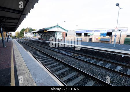 A platform view of Antrim Station, Antrim, Northern Ireland Stock Photo