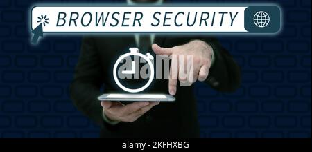 Text caption presenting Browser Security, Conceptual photo security to web browsers in order to protect networked data Stock Photo