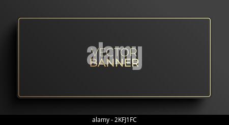 Exclusive looking black horizontal background with golden contour. Abstract elegant vector banner with copy space. Stock Vector