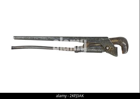 old used pipe wrench. gas wrench isolated on white background Stock Photo