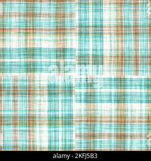 Teal rustic coastal beach house check fabric tile. Seamless sailor flannel textile gingham repeat swatch. Stock Photo