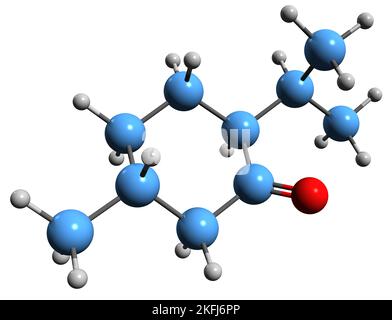 3D image of Menthone skeletal formula - molecular chemical structure of cyclohexanone isolated on white background Stock Photo