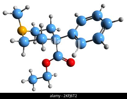 3D image of Pethidine skeletal formula - molecular chemical structure of opioid pain medication meperidine isolated on white background Stock Photo