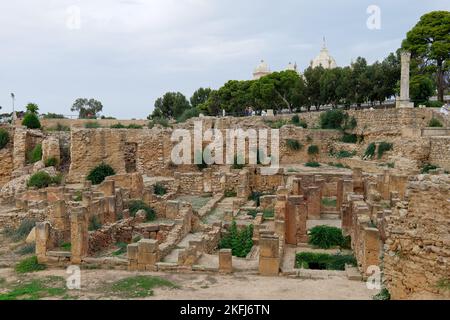 View of the historical landmark Byrsa Hill in Carthage , Tunisia. Unesco World Heritage Site. Archaeological Site of Carthage. Place of history. Stock Photo