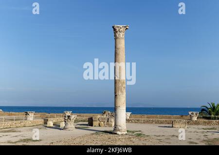 View of the historical landmark The Baths of Antoninus in Carthage , Tunisia. Unesco World Heritage Site. Archaeological Site of Carthage. Stock Photo