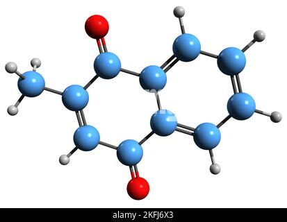 Vitamin K3 or menadione molecule. 3D rendering. Atoms are represented ...