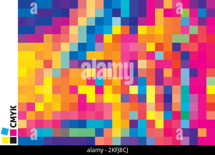 Simple abstract multicolor mosaic background with random colorful pixels. Vibrant vector graphic pattern. CMYK colors Stock Vector