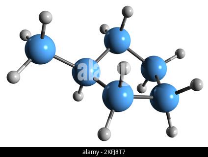 3D image of Methylcyclopentane skeletal formula - molecular chemical structure of  organic compound isolated on white background Stock Photo