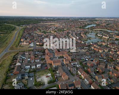 Aerial cityscape view of Peterborough city centre skyline with ...