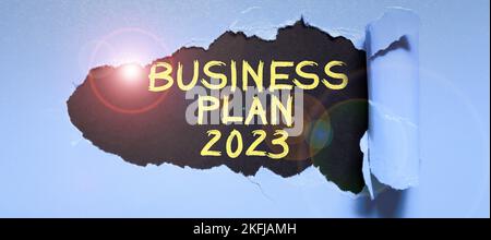 Sign displaying Business Plan 2023. Business concept Challenging Business Ideas and Goals for New Year Stock Photo