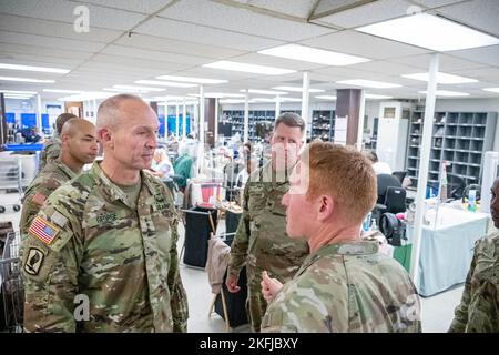 Gen. Randy George, 38th Vice Chief of Staff of the Army, visited Fort Jackson Sept. 19 to get a firsthand look at the Future Soldier Preparatory Course. The course helps civilians interested in joining the Army to achieve the aptitude battery test score and physical readiness needed to meet eligibility requirements to enlist.      While touring the heart of the program, located within 1st Battalion, 61st Infantry Regiment, George asked trainees attending the program how they feel the program is helping them achieve their ultimate goal of enlistment as well as any suggestions they may have had Stock Photo