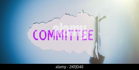 Text caption presenting Committee. Business overview Group of people ...
