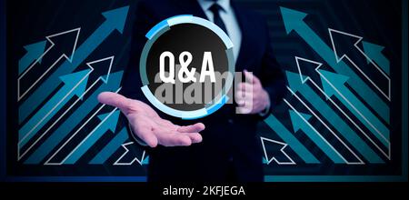 Conceptual caption Q A. Word Written on defined as questions being asked and answers Stock Photo