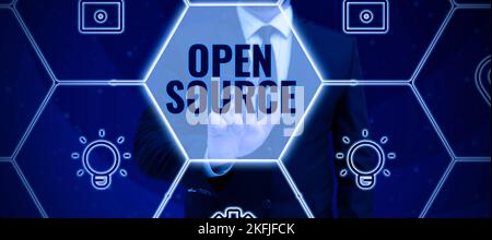 Text showing inspiration Open Source. Word for denoting software which original source code freely available Stock Photo