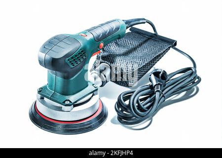 woodworking tools detail orbit wood sander isolated on white Stock Photo