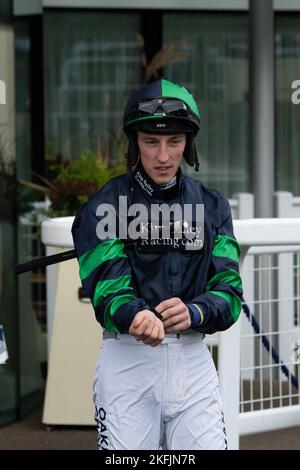 Ascot, Berkshire, UK. 18th November, 2022. Jockey Ciaran Gethings in the Parade Ring before riding in the Not Forgotten Handicap Steeple Chase Stock Photo