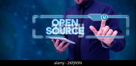 Hand writing sign Open Source. Conceptual photo denoting software which original source code freely available Stock Photo