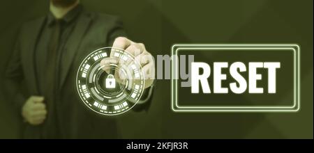 Handwriting text Reset. Word Written on cause device return to its factory mode Set again zero start point Stock Photo