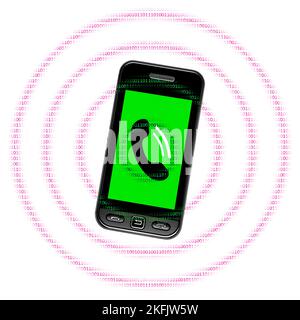 Mobile phone and binary data, conceptual image Stock Photo