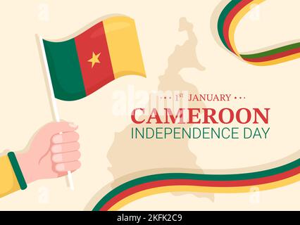 Happy Cameroon Independence Day on January 1st with Cameroonian Flag and Memorial Holiday in Flat Cartoon Hand Drawn Templates Illustration Stock Vector