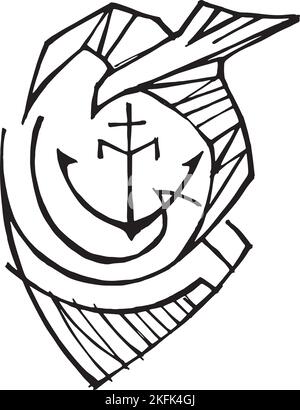 Hand drawn vector illustration or drawing of holy spirit and anchor symbol Stock Vector