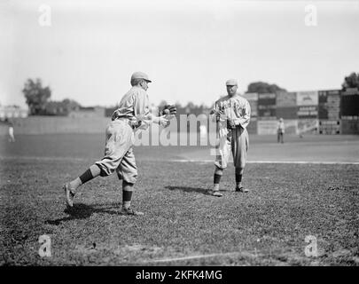 Harry Hooper, Left; Unidentified, Right; Boston Al (Baseball), 1913. Stock Photo