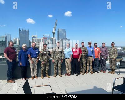 U.S. Army Corps of Engineers Nashville District leadership pose with members of the Society of American Military Engineers Nashville Post Sept. 21, 2022, at the headquarters building of Barge Design Solutions, Inc., in Nashville, Tennessee. The Nashville District provided program updates, review of current and upcoming projects, and provided a list of contracting opportunities to the group. (USACE Photo by Ron Collett) Stock Photo