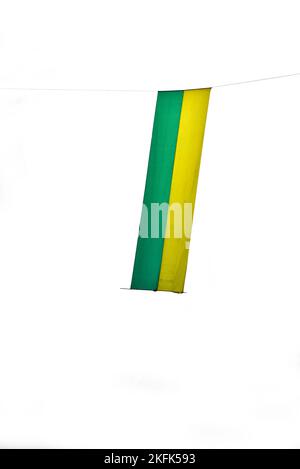 Brazilian flag is hanging against white background Stock Photo