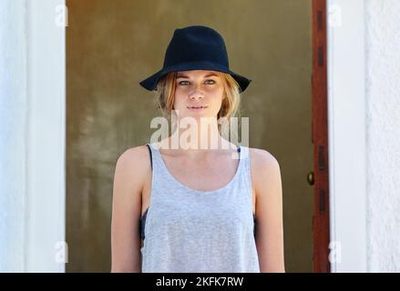Be the best version of you. A fashionable young woman posing outdoors. Stock Photo