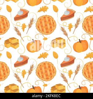Colorful repetitive pattern background of Thanksgiving holiday celebration related things, made of simple vector illustrations. Stock Vector