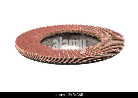 Grinding disc of an angle grinder isolated on a white background. New abrasive grinding wheels. Flap wheel for grinder Stock Photo