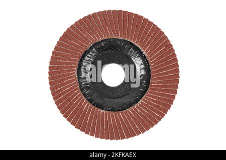 Grinding disc of an angle grinder isolated on a white background. New abrasive grinding wheels. Flap wheel for grinder Stock Photo