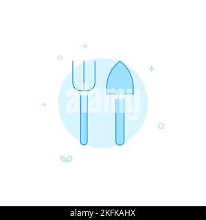 Shovel and ripper icon. Flat illustration. Filled line style. Blue monochrome design. Editable stroke. Adjust line weight. Stock Photo