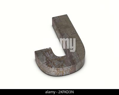 Rusty metal letter J on a white background. 3d illustration. Stock Photo