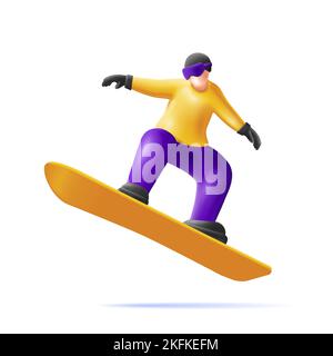 Snowboard jump race snowboarder 3d render character illustration Stock Vector