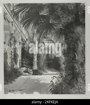 View of the Palm House on the Peacock-Island, c. 1844. [The Interior of the Palm House on the Pfaueninsel Near Potsdam]. Stock Photo