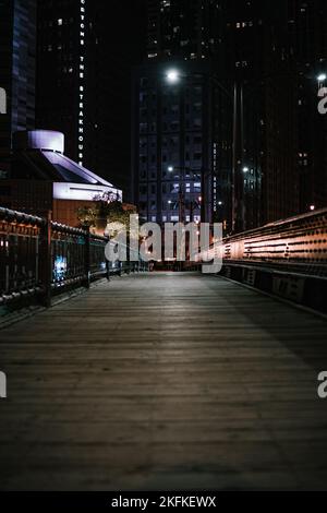 The vertical view from an old bridge to the Everett city buildings at night Stock Photo