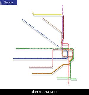 3d isometric Map of the Chicago metro subway. Template of city transportation scheme for underground road Stock Vector