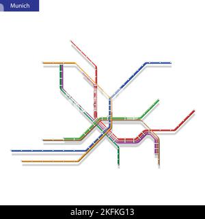 3d isometric Map of the Munich metro subway. Template of city transportation scheme for underground road Stock Vector