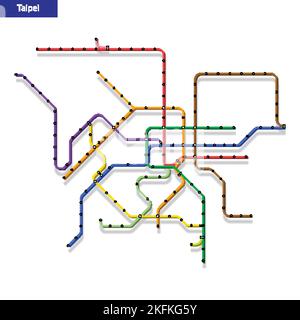 3d isometric Map of the Taipei metro subway. Template of city transportation scheme for underground road Stock Vector