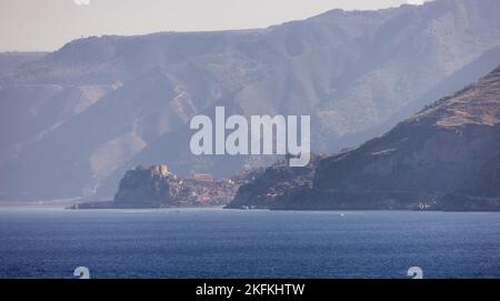 Touristic town by the sea and mountains, Scilla, in Calabria, Italy. Stock Photo