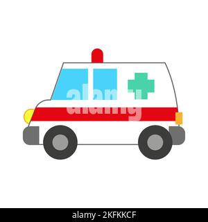 Vector illustration of a toy car in a flat style. Icon of an ambulance car Stock Vector