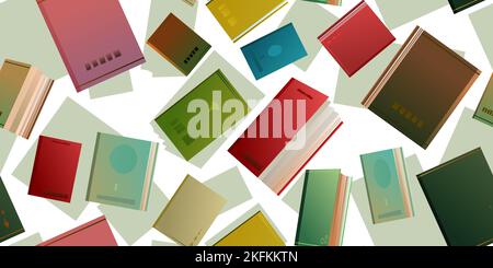 Books items seamless pattern. Cartoon style. Great collection for reading. Library or bookstore. Isolated on white background. Vector Stock Vector
