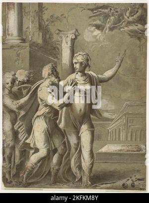 Augustus and the Tiburtine Sibyl, n.d. The mythic meeting of Caesar Augustus with the Sibyl; he asks whether he should be worshipped as a god. Stock Photo
