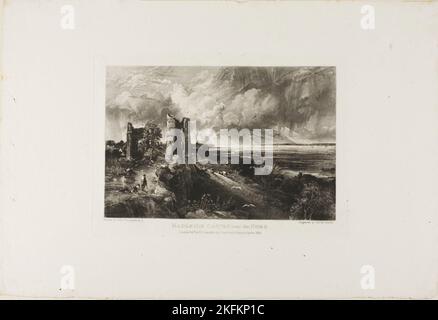 Hadleigh Castle, Near the Nore, n.d. Medieval ruins in Essex, first published 1830-1832. One of a series of mezzotints engraved under Turner's supervision by David Lucas, and entitled 'Various Subjects of Landscape, Characteristic of English Scenery, from Pictures Painted by John Constable, R.A.', generally known simply as 'English Landscape'. Stock Photo