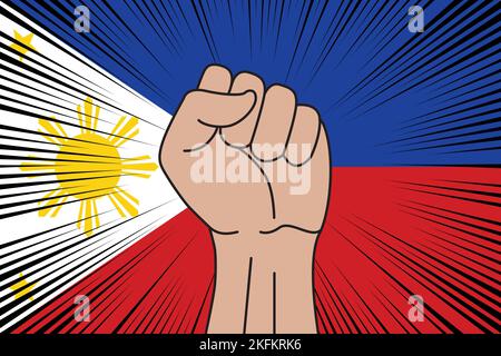 Human fist clenched symbol on flag of Philippines background. Power and strength logo Stock Vector